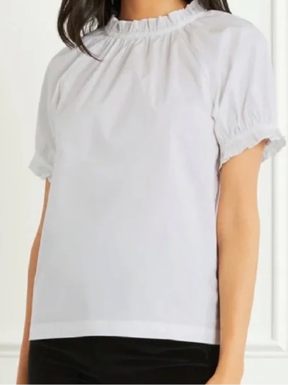 HILL HOUSE Classic Ruffle Neck Short Sleeve Top - White XXL